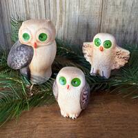 Vintage Owl Family with Green Eyes - Made in Portugal