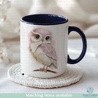 Personalised Owl Mug, Watercolour Bird Coffee Cup, Woodland Wildlife Gift