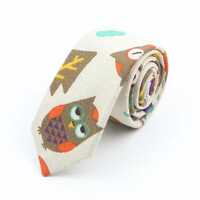 Colorful Owl Print Cotton Necktie, Fun Teacher Gift, Woodland Bird Pattern Slim Tie, Quirky Wedding 