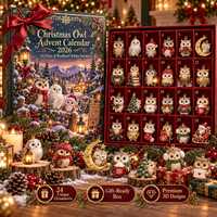 Christmas Owl Advent Calendar 2026, 24 Day Countdown Box, 3D Owl Ornaments, Woodland Christmas Decor