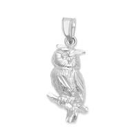 Real 14k White Gold Owl Necklace with Option to Add Chain, The Owl, the Symbol of Wisdom, is the Per