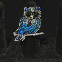Beaded Owl Cocktail Ring - Blue Bead Crystal Stretch Ring