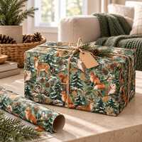 Woodland Animals Gift Wrapping Paper, Deer Fox Owl and Rabbit Gift Wrap, Rustic Forest Christmas Wra