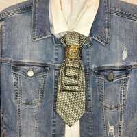 Upcycled Tie Necklace | Green Black Tie with Vintage Owl Brooch | Gold-tone Chain