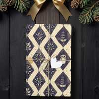 Folk Art Owl Wrapping Paper, Indigo and Cream Diamond Pattern Gift Wrap, Linocut Style Woodland Gift