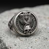 Owl Skull Signet Ring, 925 Sterling Silver The Wise Are Silent Ring, Gothic Memento Mori Jewelry for
