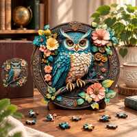 Steampunk Floral Owl Jigsaw Puzzle,19&times;15cm Vintage Mechanical Bird Puzzle,DIY Craft Supply,Ani