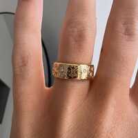 Celestial Owl Engraved Gold Band Ring Vintage Sun Moon Stars Wedding Ring Celestial Astrology Diamon