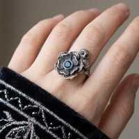 Carnation Flower Ring, Handmade Sterling Silver, Owl Detail