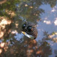 Owl Ring With Hematite And Sterling Silver