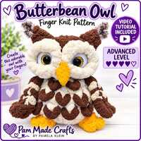 Butterbean Owl Finger Knit Pattern PDF | Chunky Yarn Owl Plushie | Advanced Finger Knitting Tutorial