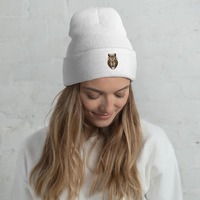 Celestial Owl Beanie, Embroidered Owl Hat, Witchy Moon Cuffed Beanie, Mystical Bird Winter Hat, Dark