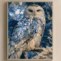 Snowy Owl Moonlight Puzzle | Stained Glass Wildlife Jigsaw Puzzle for Adults | Winter Nature Art  | 