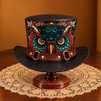 Steampunk Owl Top Hat Gothic Leather Costume Hat