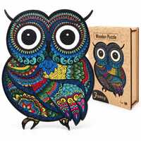 Round-Eyed Owl Wooden Jigsaw Puzzle for Adults, Medium, Wooden Gift Box