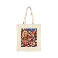 Owl I want for Christmas. Christmas Owl in Festive Market Cotton Canvas Tote Bag