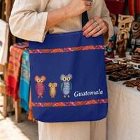 Guatemala tote bag featuring traditional owls hand painted design printed on reusable bag gift for o
