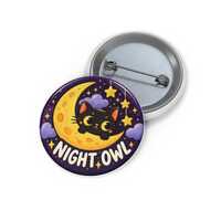 Night Owl Cat Moon Pin Button Design, Black Cat Celestial Art (Digital Download)