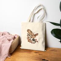 Barn Owl Moon Canvas Tote Bag, Autumn Botanical Carryall