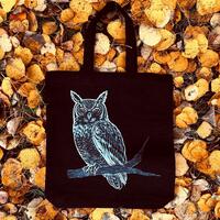 Spooky Season Great Horned Owl Tote Bag | Natural Cotton Canvas | Top Handle Shoulder Bag