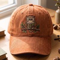 Owl Embroidered Hat, Reading Owl Washed Cotton Dad Cap, Book Lover Gift for Readers and Librarians