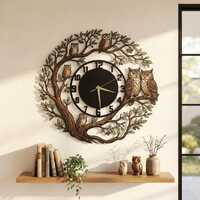 Custom Owl Tree Metal Wall Clock, Woodland Bird Wall Art Sign, Rustic Nature Home Decor