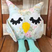 Blue Floral Rose Stuffed Cotton Owl Animal