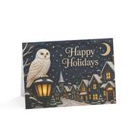 Owl Winter Village Happy Holidays Greeting Card 1, 10, 30, or 50 Holiday Cheer Thoughtful Gift Idea 