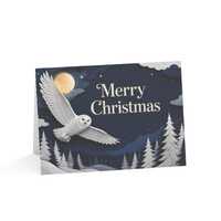 Merry Christmas Owl Card Moonlit Winter Forest Greeting Card 1, 10, 30, or 50