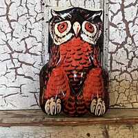 Vintage Halloween U.S. Metal Toy Tin Litho Owl Clicker Noisemaker