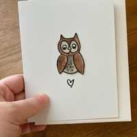 Handmade Watercolor Owl Card - Woodland Themed Greeting
