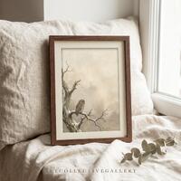 Winter Owl Print, Vintage Bird Oil Painting, Printable Neutral Woodland Art