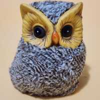 Vintage MCM Bright Yellow Owl Figurine Ceramic Covered in Soft Fabric