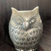 Vintage FB Rogers Silverplate Owl Planter Candle Pencil Holder MCM Figural Decor