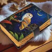 Barn Owl Leather Journal, Mystical Night Sky Notebook, Woodland Owl Diary, Vintage Nature Grimoire, 