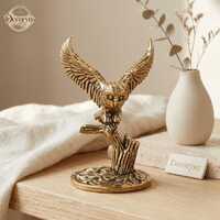 Brass Owl Figurine, Flying Owl on Branch Statue, Miniature Owl Sculpture, Vintage Brass Desk Decor,