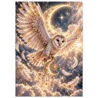 Celestial Owl Wall Art Print, Ethereal White Barn Owl, Moon and Stars Fantasy Poster, A4 A3