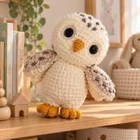 Snowy Owl Amigurumi Plush, Crocheted Winter Bird, Woodland Animal Decor Gift