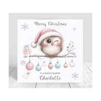 Personalised Owl Christmas Card for Her Female Daughter Granddaughter Name only