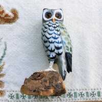 Wooden Owl Figurine; Hand Carved and Hand PaintedOwl;