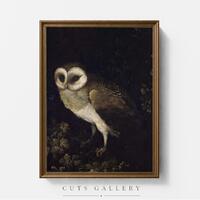 Barn Owl Painting Print, Dark Academia Wall Art, Moody Vintage Bird Printable Decor