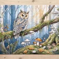 Animal Illustration Puzzle | Owl Perched on a Mossy Branch, New Home Gift for Animal Lovers | 500 Pi
