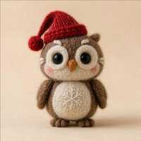 Needle Felted Wool Owl with Santa Hat & Snowflake, Christmas Owl Figurine, Cute Holiday Decor, W