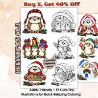 Christmas Owl Coloring Pages for Adults, Cozy Winter Owls Coloring Book,  ADHD-Friendly, 18 Cute Tin