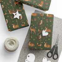 Fawn Woodland Wrapping Paper, Deer Fox Owl Fall Gift Wrap, Enchanted Forest Wrap Roll