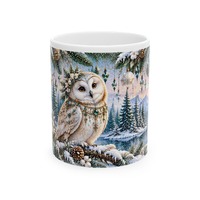 Christmas Snowy Owl Mug, Enchanted Winter Forest Coffee Cup, Woodland Christmas Gift, Cozy Holiday M
