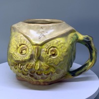 Vintage 1969 Pacific Stoneware B Welch Owl Mug Yellow Green Ceramic Pottery USA
