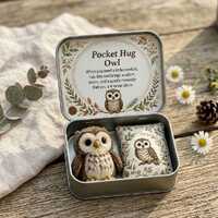Pocket Hug Owl in a Tin, Handmade Felt Owl, Thinking of You Gift