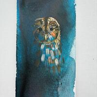 Original Art Tawny Owl Fluid Blue