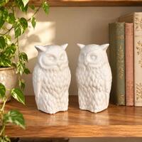 Vintage 4" White Ceramic Owl Figurines, Set of Two Pair Made in Japan | Woodland Bookshelf Deco